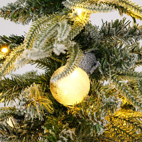 5FT Pre-Lit Spruce Snow Flocked Christmas Tree with LED Lights, Artificial Hinged Xmas Tree in White+Green, Made of PE and PVC, 59 Inches Tall - Image 5