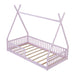 Twin Size Wood House Bed with Fence, Pink - DTYStore