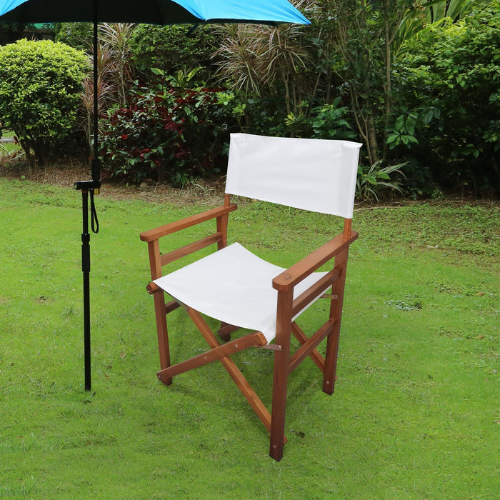Folding Chair Wooden Director Chair Canvas Folding Chair Folding Chair 2pcs/set populus + Canvas (Color : White) - DTYStore