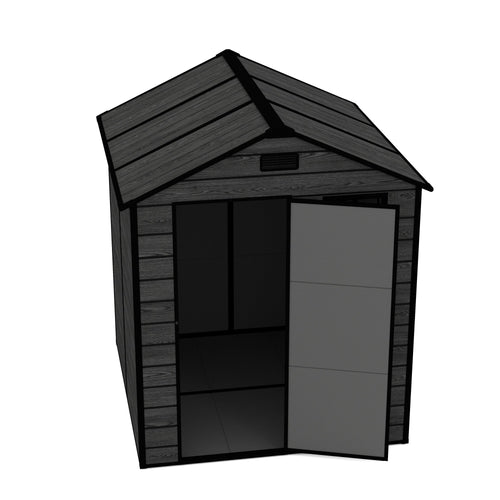 Campcraft 6*6ft resin storage shed, high quality pp material, strong structure, waterproof, rust and UV proof, large storage space, 12mm thick pp board, HD window lighting Black wood grain color - Image 16