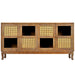 Retro 4-Door Sideboard with Large Storage Space Artificial Rattan Doors and Transparent Glass, Accent Cabinet for Entryway Dining Room Kitchen Living Room,(Antique Brown) - DTYStore
