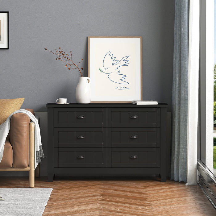 Drawer Dresser BAR CABINET side cabinet,buffet sideboard,buffet service counter, solid wood frame,plasticdoor panel,retro shell handle,applicable to dining room, living room, kitchen ,corridor,black - DTYStore