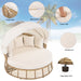 GO Outdoor Patio Rattan Round Daybed with Retractable Canopy, Wicker Furniture Round Poolside Sofa Sunbed with Removable Cushions, Backyard, Porch, Beige - DTYStore