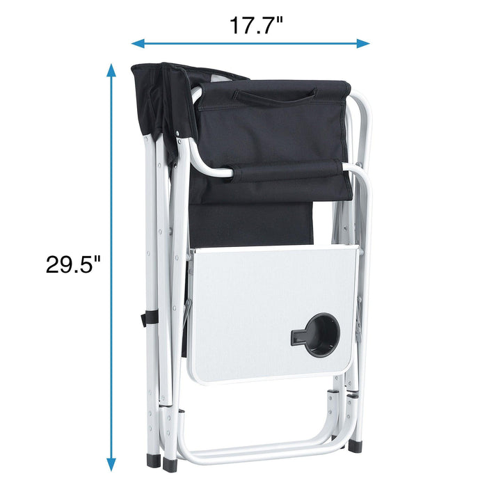 1-piece Padded Folding Outdoor Chair with Side Table and Storage Pockets, Lightweight Oversized Directors Chair for Indoor and Outdoor Activities