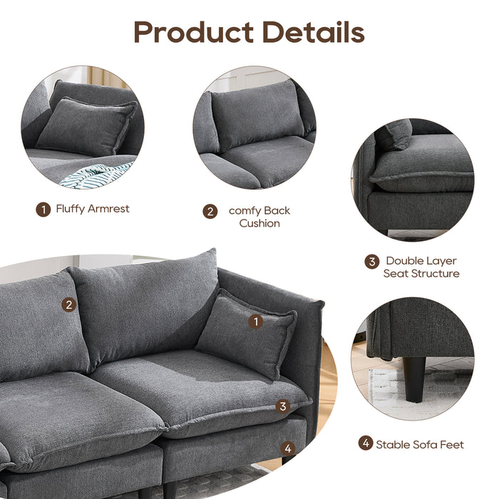 Modular Sectional Sofa, L Shaped Couch Set for Living Room, 4-Seater Comfy Cloud Couches with Movable Ottoman Dark Grey
