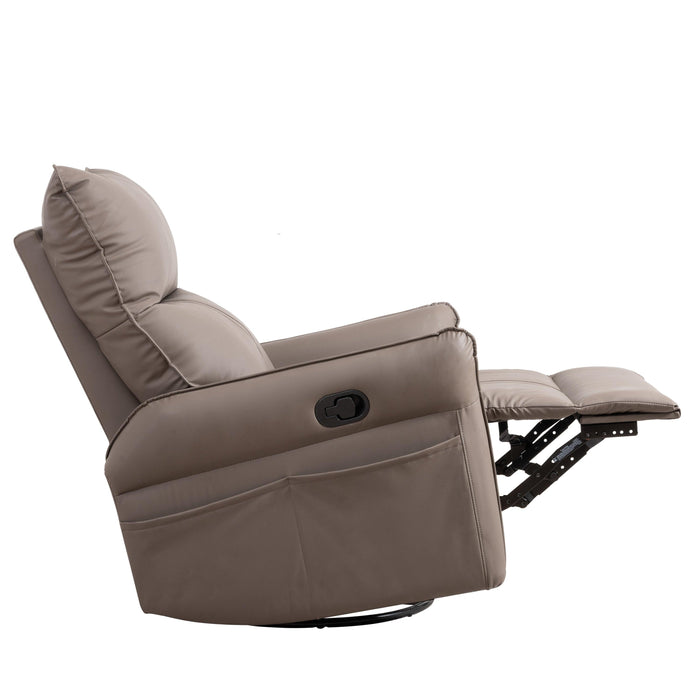 PU Rocking Recliner Chair,360° Swivel Nursery Rocking Chair,Glider Chair,Modern Small Rocking Swivel Recliner Chair for Bedroom,Living Room Chair Home Theater Seating,Side Pocket(Brown+360° Swivel) - DTYStore