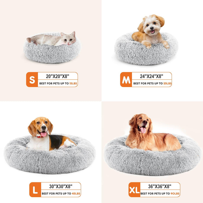 Anti-Slip Round Fluffy Plush Faux Fur Cat Bed, Small gray