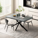 55.11" -70.86"Retro Rectangular Stretch Dining Table,Dark Grey stone Top And Black Relief Plate, Black Fine Sand Cross Iron Foot Base Dining Table, With Storage Box. - DTYStore