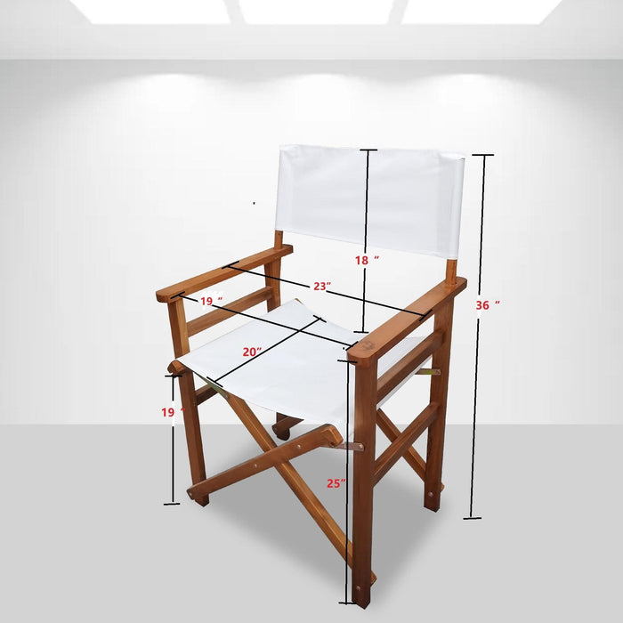 Folding Chair Wooden Director Chair Canvas Folding Chair Folding Chair 2pcs/set populus + Canvas (Color : White) - DTYStore