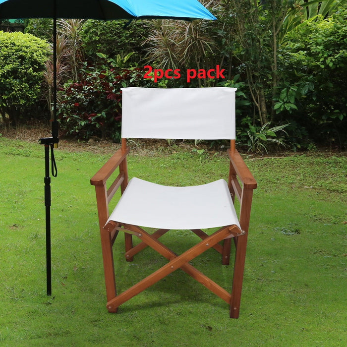 Folding Chair Wooden Director Chair Canvas Folding Chair Folding Chair 2pcs/set populus + Canvas (Color : White) - DTYStore