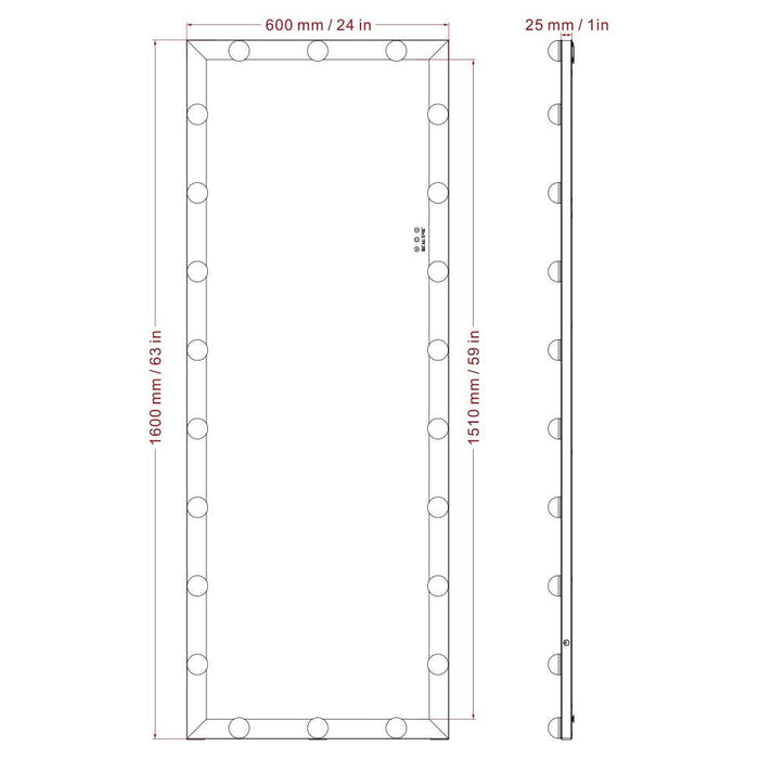Hollywood Full Length Mirror with Lights Full Body Vanity Mirror with 3 Color Modes Lighted Standing Floor Mirror for Dressing Room Bedroom Wall Mounted Touch Control Silver 63"x24" - DTYStore