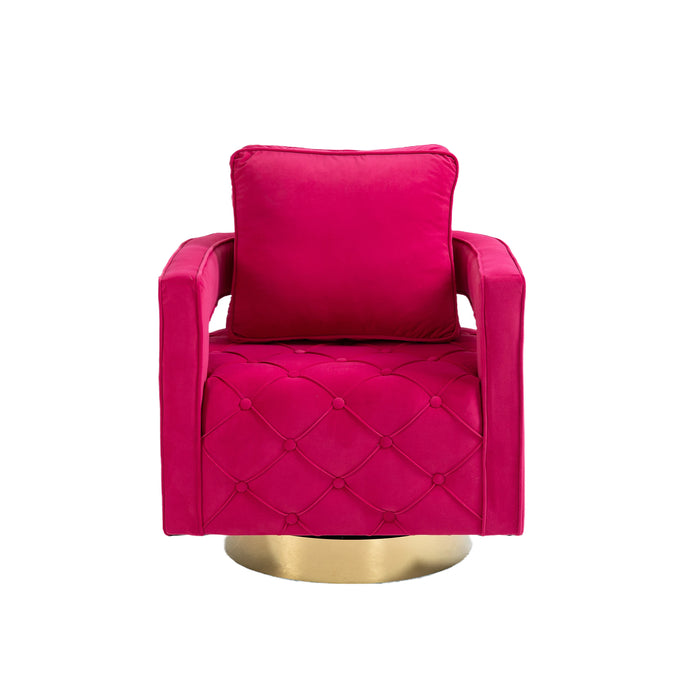 Swivel Accent Chair - Modern Accent Chair with Pillow, Velvet Armchair Side Chair with Tufted Button for Living Room, Bedroom, Office(RED)