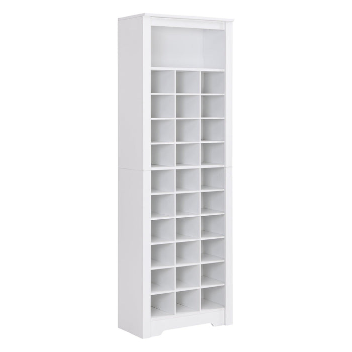 Stylish Design 30 Shoe Cubby Console, Contemporary Shoe Cabinet with Multiple Storage Capacity, Free Standing Tall Cabinet with Versatile Use for Hallway, Bedroom, White - DTYStore