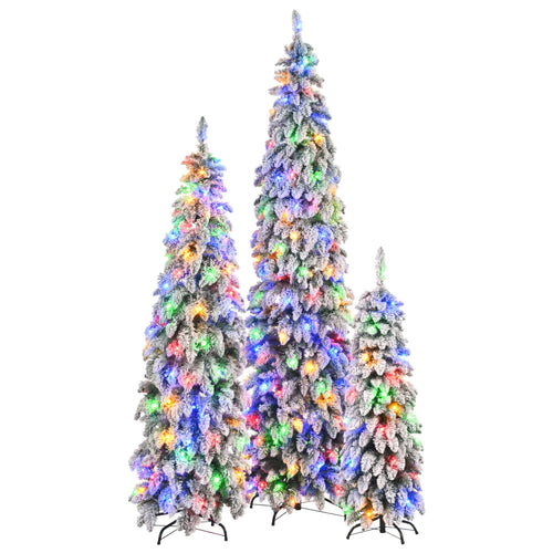 8FT, 6FT, 4FT Pre-Lit Pencil Christmas Trees, 3-set Slim Artificial Christmas Tree With Snow Flocking, Xmas Holiday Decoration Tree, 1455 Branch Tips, 520 LED Lights, 11 Lighting Modes - Image 11