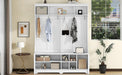 Modern Hallway Hall Tree with Metal Hooks and Storage Space, Multi-Functional Entryway Coat Rack with Shoe Cubbies, White (Pre-sale date: December 18th) - DTYStore