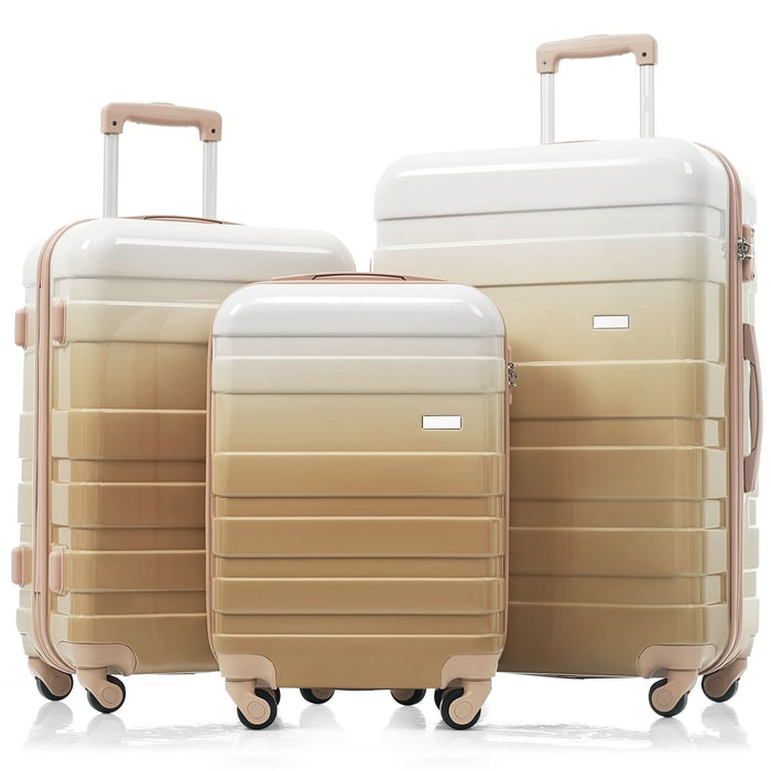 Luggage Sets New Model ABS Hardshell 3pcs Clearance Luggage Hardside Lightweight Durable Suitcase sets Spinner Wheels Suitcase with TSA Lock 20''24''28''( tan)