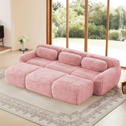 Soft Plush Fabric Sofa with 32D High-Density Sponge and Movable Ottoman