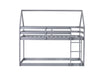 Twin over Twin Rubber Wood Floor Bunk Bed, with ladder,Guardrails,House-Shaped-Bunk Bed,Grey - DTYStore