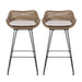 29.25' Outdoor Wicker and Iron Low Back Barstools, Light Brown, with Beige Cushion (Set of 2) - DTYStore
