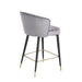 Contemporary Velvet Upholstered Counter Height Stool with Deep Channel Tufting and Gold Tipped, Black Metal Legs, 20' W x 21' D x 36.5' H, Gray - DTYStore