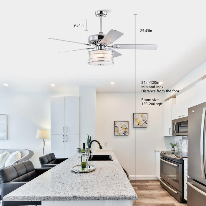 52" 3-Light Chrome Drum Shade LED Ceiling Fan + Remote, Traditional Farmhouse Rustic Industrial Bohemian Country Cottage Transitional Glam for Home, Kitchen, Living Room - DTYStore