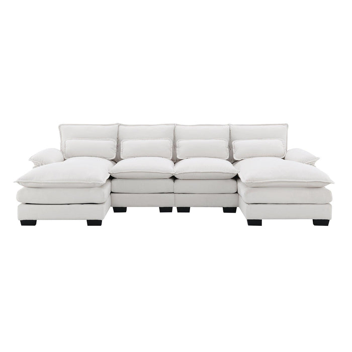 Modern U-shaped Sectional Sofa with Waist Pillows, 6-seat Upholstered Sleeper Couch - DTYStore