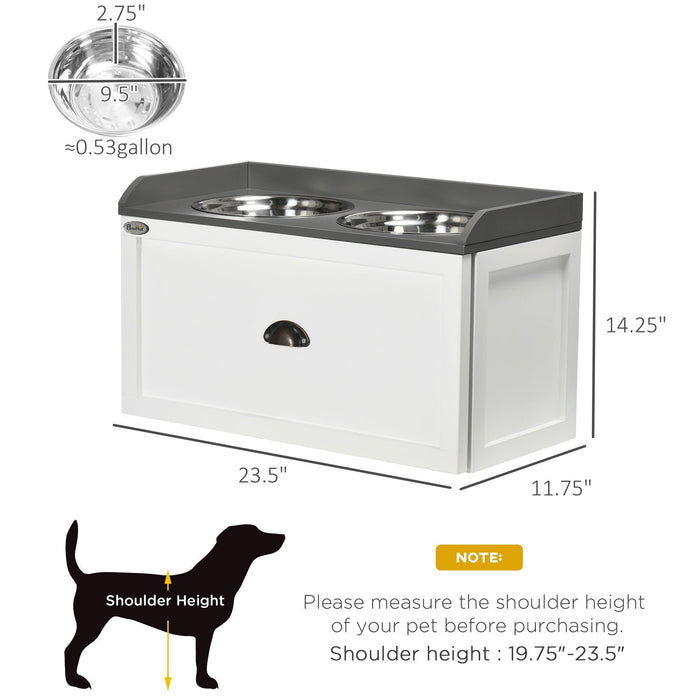Dog Feeding Station with Storage Drawer, Dog Food Storage Cabinet with 2 Removable Elevated Dog Bowls for Large Sized Dogs, White - DTYStore