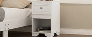 Elegant Design Nightstand with Drawer and Open Shelf for Bedroom, Retro Style Bedside Table with Classic Design and Metal Handle,White