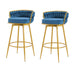 Swivel Counter Height Bar Stools Set of 2, 31.' Bar Height Stools with Hand-Woven Backrest & Gold Metal Legs, Modern Low Back Upholstered Kitchen Chairs with Footrest for Island, Dining Room,Blue - DTYStore