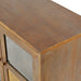 Retro 4-Door Sideboard with Large Storage Space Artificial Rattan Doors and Transparent Glass, Accent Cabinet for Entryway Dining Room Kitchen Living Room,(Antique Brown) - DTYStore