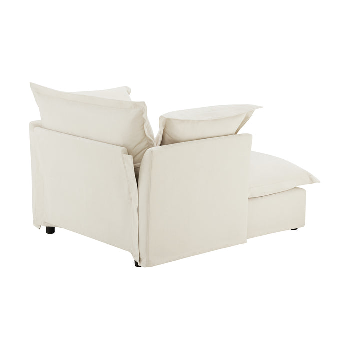 Upholstered Slipcovered Armchair with Ottoman, Deep Seat Armchair W/ Wide Ottoman for Living Room, Armchair Sets with Large Soft Pillows(Set of 2),Chenille Fabric,Cream