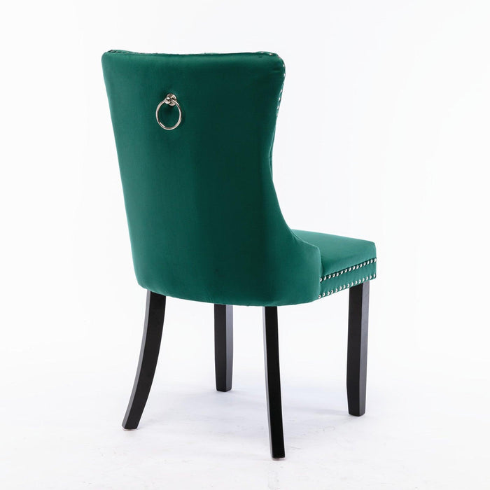 Nikki Collection Modern, High-end Tufted Solid Wood Contemporary Velvet Upholstered Dining Chair with Wood Legs Nailhead Trim 2-Pcs Set,Green - DTYStore
