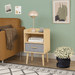 Nightstand With Collapsible Fabric Drawer, 2-Tier Storage End Table, Wood Side Table with Storage Cabinet or Kids, Adults - Oak - DTYStore