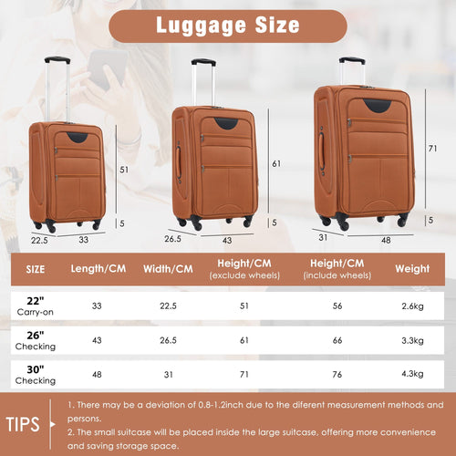 Softside Luggage Expandable 3 Piece Set Suitcase with Duffel Bag Upright Spinner Softshell Lightweight Luggage Travel Set - Image 22