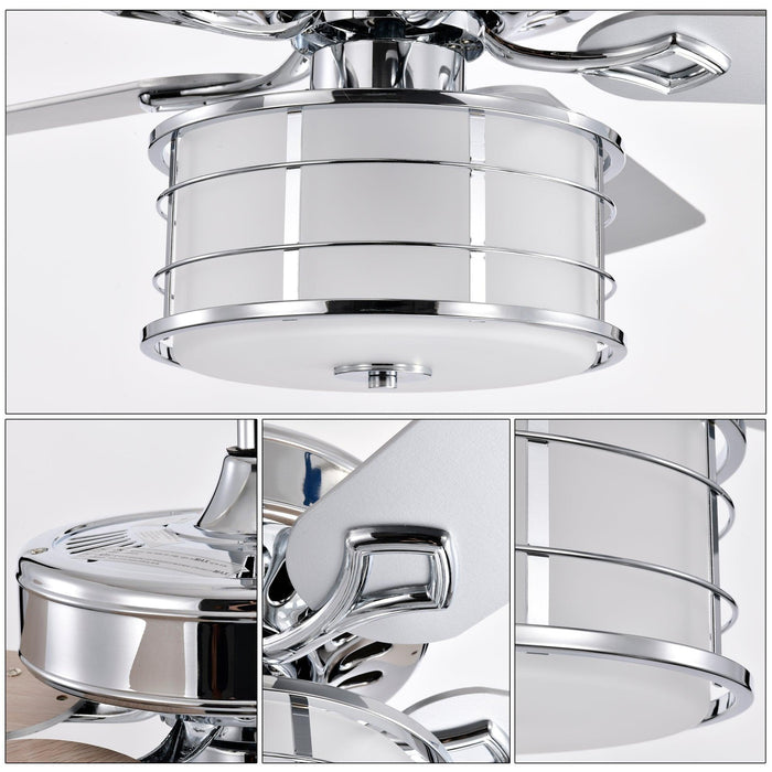 52" 3-Light Chrome Drum Shade LED Ceiling Fan + Remote, Traditional Farmhouse Rustic Industrial Bohemian Country Cottage Transitional Glam for Home, Kitchen, Living Room - DTYStore