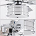 52" 3-Light Chrome Drum Shade LED Ceiling Fan + Remote, Traditional Farmhouse Rustic Industrial Bohemian Country Cottage Transitional Glam for Home, Kitchen, Living Room - DTYStore