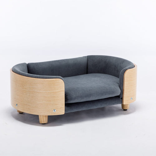 Scandinavian style Elevated Dog Bed Pet Sofa With Solid Wood legs and Bent Wood Back, Velvet Cushion,Mid Size,Dark Grey - Image 17