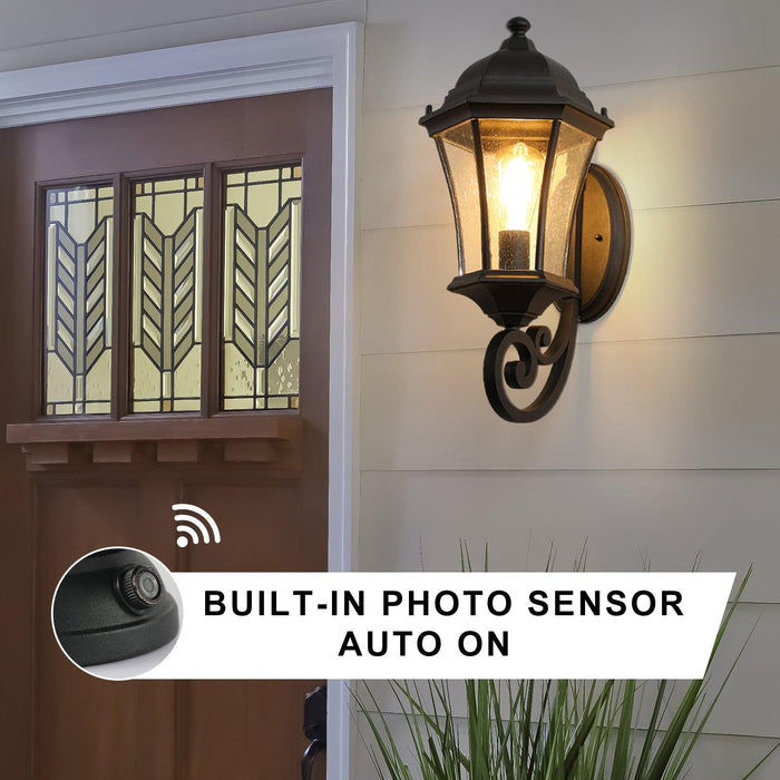 Outdoor Waterproof Glass Retro Wall Lamp with light sense Supports multiple types of light bulbs 1 pack