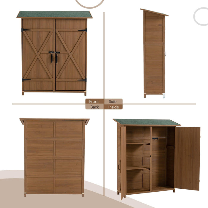 56"L x 19.5"W x 64"H Outdoor Storage Shed with Lockable Door, Wooden Tool Storage Shed w/Detachable Shelves & Pitch Roof,Yellow Brown - DTYStore