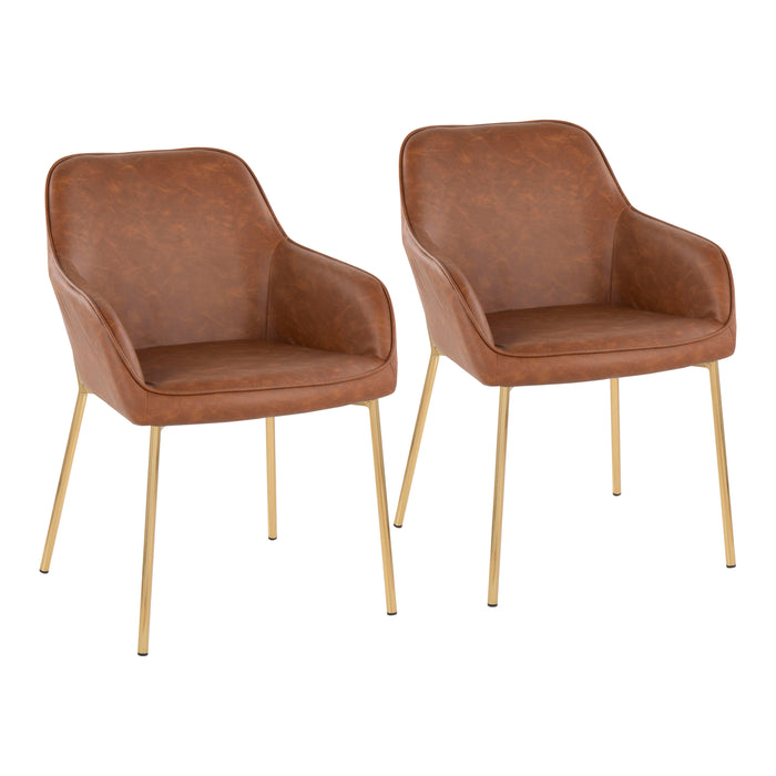 Daniella Contemporary Dining Chair in Gold Metal and Camel Faux Leather by LumiSource - Set of 2 - DTYStore