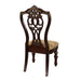 Formal Traditional Dining Chairs 2pc Set Dark Cherry Finish with Gold Tipping Jacquard Fabric Upholstered Extravagant Carving Dining Room Furniture - DTYStore