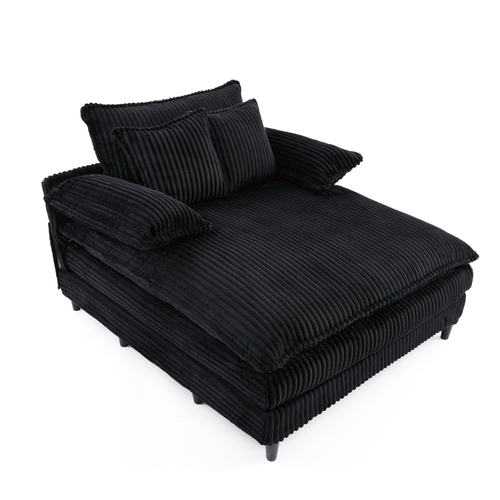 [NEW ARRIVED] [VIDEO PROVIDED] 54.75' W Oversized Chaise Lounge Chair,Fluffy cushioned sofa bed,Deep Seat,Corduroy,2 Pillows,4 gears can be adjusted,Leisure Sleeper Sofa Chair for Living Room, Black - Image 26