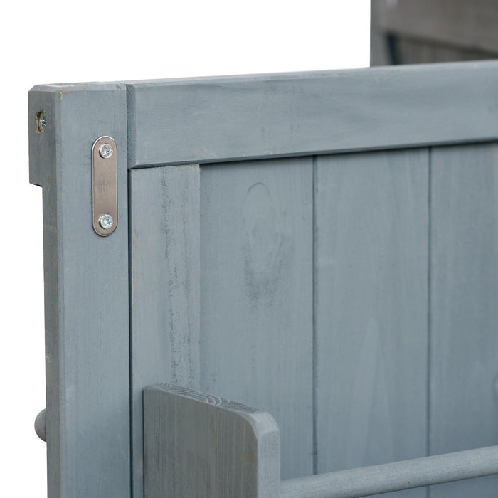 Outdoor Kitchen Island, Rolling Bar Cart & Storage Cabinet, Farmhouse Solid Wood Outdoor Grill Table with Stainless Steel Top, Spice Rack , Towel Rack for Kitchen & BBQ , Grey Blue - DTYStore