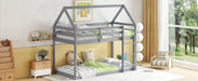 Twin over Twin Rubber Wood Floor Bunk Bed, with ladder,Guardrails,House-Shaped-Bunk Bed,Grey - DTYStore