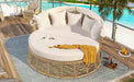 GO Outdoor Patio Rattan Round Daybed with Retractable Canopy, Wicker Furniture Round Poolside Sofa Sunbed with Removable Cushions, Backyard, Porch, Beige - DTYStore