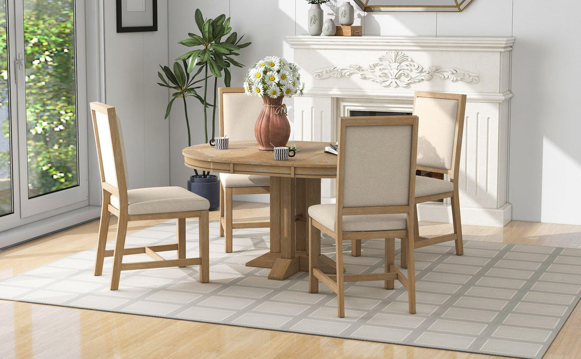 5-Piece Extendable Round Dining Set with Upholstered Chairs for Kitchen, Dining Room - DTYStore
