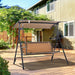 Outsunny 3-Person Porch Swing with Stand, Outdoor Swing for Patio Porch with Adjustable Tilt Canopy and Comfortable Swing Bench-Style Seat, Steel Frame, Brown - DTYStore