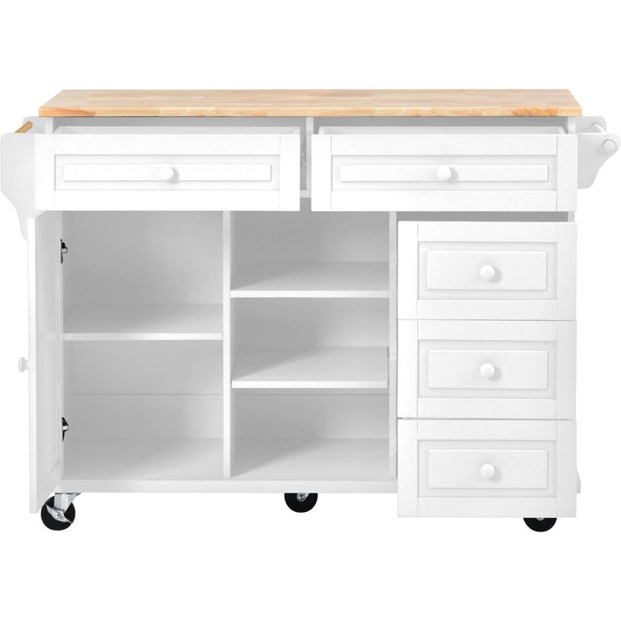 Kitchen cart with Rubber wood desktop rolling mobile kitchen island with storage and 5 draws 53 Inch length(White) - DTYStore