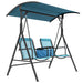 Outsunny 2-Seat Patio Swing Chair, Outdoor Canopy Swing Glider with Pivot Storage Table, Cup Holder, Adjustable Shade, Bungie Seat Suspension and Weather Resistant Steel Frame, Blue - DTYStore