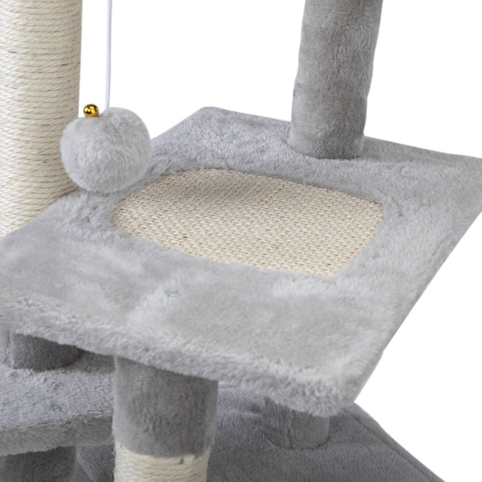 Double Level Cat Tree Stand House Furniture Kittens Activity Tower Posts Kitty Pet Play House - light gray - DTYStore